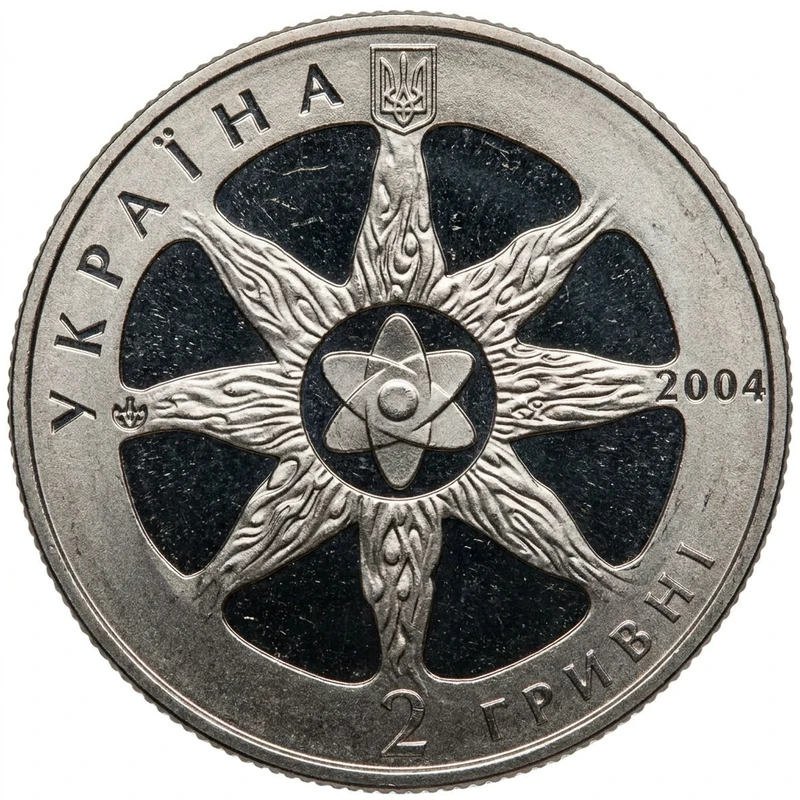 Аверс монети нейзильберу «Монета Атомна енергетика України», 2004 рік, 2 ₴