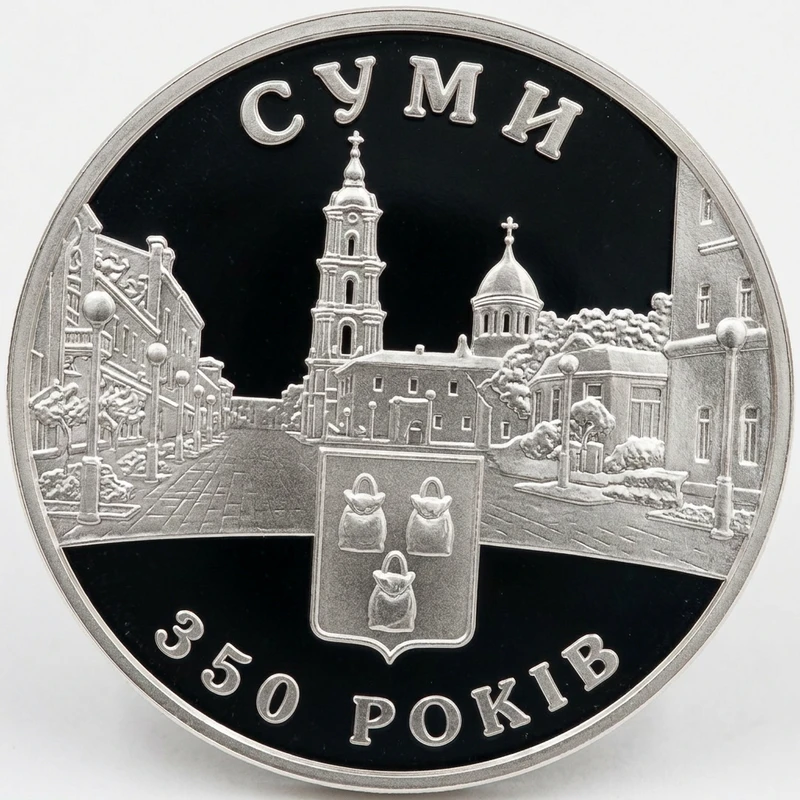 Реверс монети нейзильберу «Монета 350 років м.Суми», 2005 рік, 5 ₴