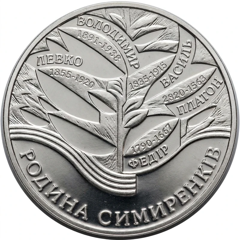Реверс монети срібла «Срібна монета Родина Симиренків», 2005 рік, 10 ₴