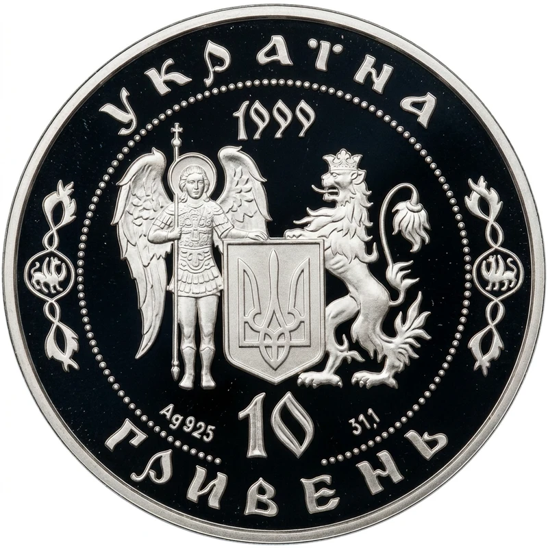 Аверс монети срібла «Срібна монета Петро Дорошенко», 1999 рік, 10 ₴