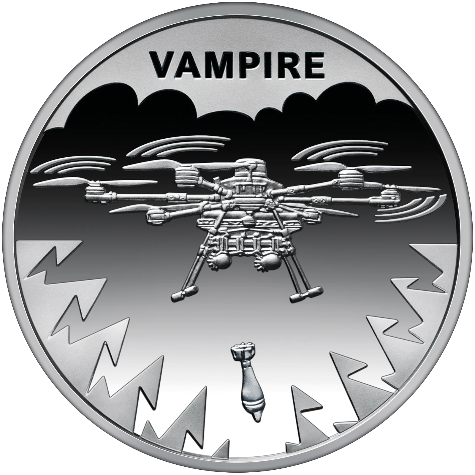 Реверс монети нейзильберу «Монета `Українська бавовна. БПЛА "Vampire"` у сувенірному пакованні», 2025 рік, 5 ₴
