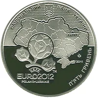 Аверс Монета Фінальний турнір чемпіонату Європи з футболу 2012. Місто Харків 5 грн.