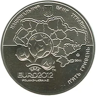 Аверс Монета Фінальний турнір чемпіонату Європи з футболу 2012. Місто Донецьк 5 грн.