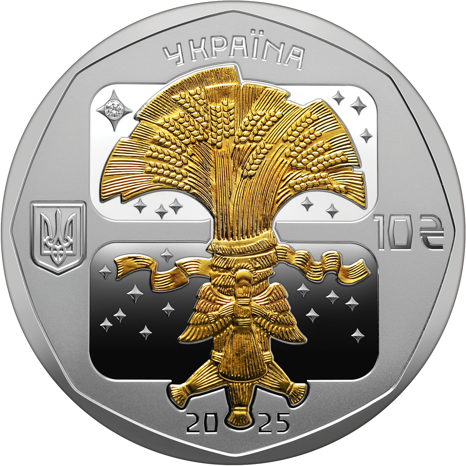 Аверс монети срібла «Срібна монета Дух Різдва», 2025 рік, 10 ₴