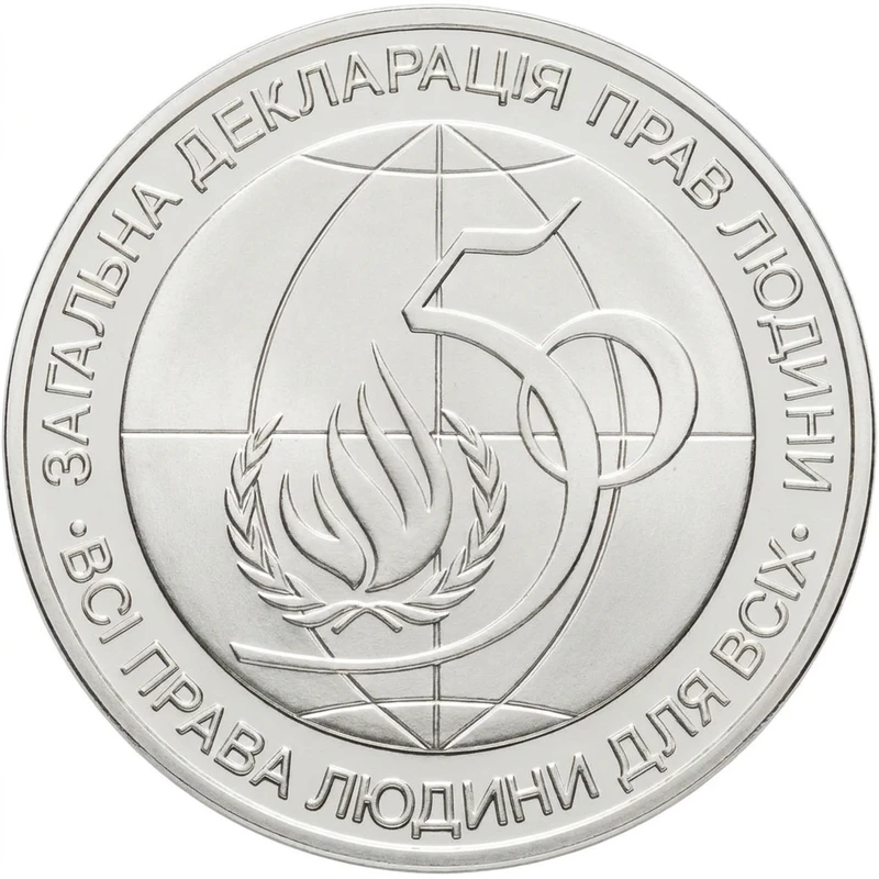 Реверс монети нейзильберу «Монета 50-річчя Загальної декларації прав людини», 1998 рік, 2 ₴